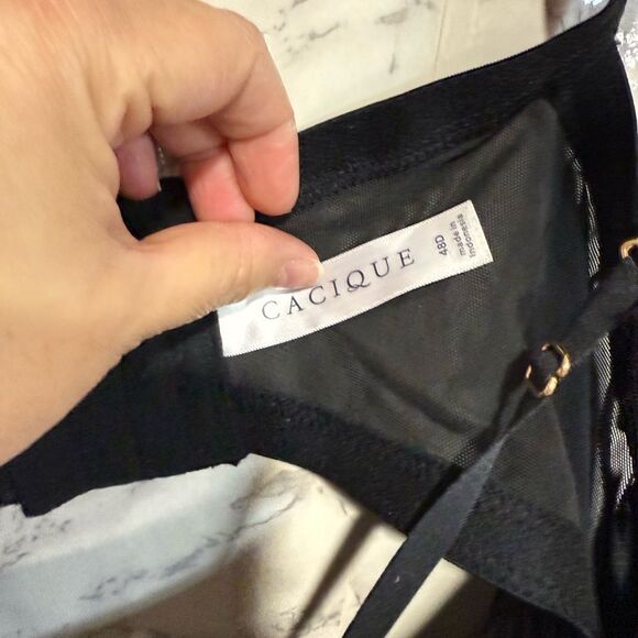 NEW Cacique Boost Balconette Bra Black Gold 48D Underwire Padded Black Lace - Picture 4 of 6